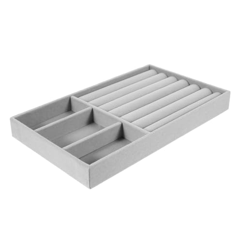 LOLIPPYY Organizador de Joyas Apilable con Insertos para Cajón Bandeja de Exhibición de Anillos y Pulseras Compartimentos de Terciopelo Gris para Almacenamiento Ordenado y Práctico
