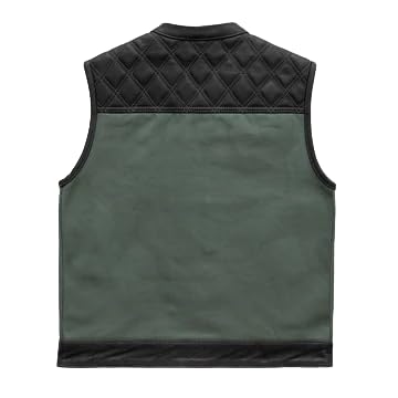 First Mfg Co - Hunt Club - Men's Motorcycle Biker Riding Black Green Leather Canvas Vest - Extra Large - Conceal Carry Pockets