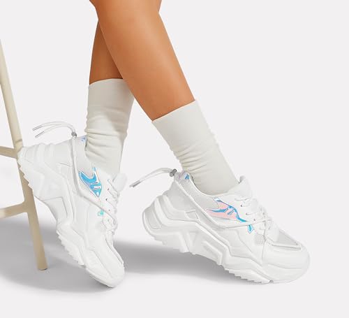 LUCKY STEP Women's Platform Fashion Chunky Dad Sneakers,White,8 by LUCKY STEP - Used condition - Image 2