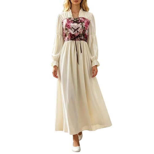 Vestido steampunk victoriano con bustier vintage de flores y falda maxi elegante