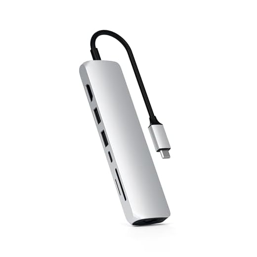 SATECHI USB-C Slim Multiport-Adapter mit Ethernet, 4K HDMI, 60W USB-C PD Aufladung, 2 USB-A, SD/Micro-Kartenleser – Für M2/M1 MacBook Pro/Air, M2/M1 iPad Pro/Air, M2 Mac Mini, iMac M1 (Silber)