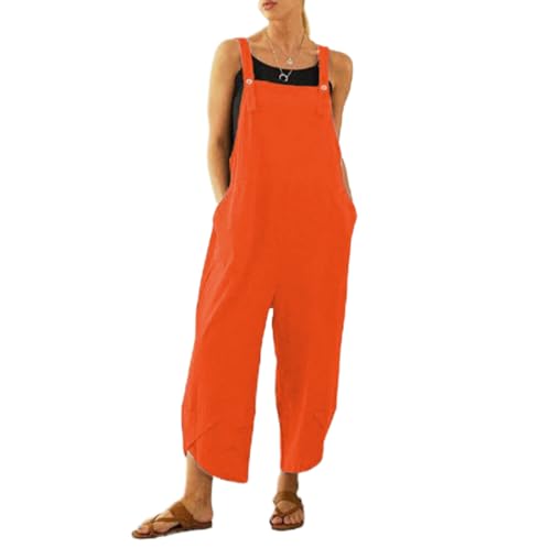 SaiDeng Peto de verano para mujer, mono largo con rayas y cinturón de atar, mono moderno con bolsillos, sin mangas y cómodo, naranja, 4XL