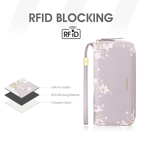 Image of Pomelo Best Wristlet Women Wallet Floral RFID Clutch Purse | Vegan Leather, Multi Credit Card, Large Capacity Zip Around Long Travel Wallets with Coin and Phone Pocket for Ladies