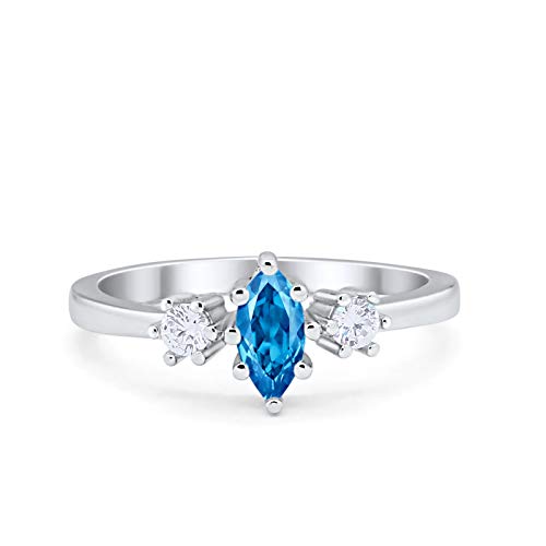 Blue Apple Co. Three Stone Wedding Engagement Ring Marquise Round Cubic Zirconia 925 Sterling Silver Choose Color