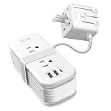 VYLEE Power Strip European Travel Plug Adapter, EU/UK/US Travel Plug Adapter, 2 AC Outlets, 3 USB Ports (1 USB C), 5ft Wrapped Around Extension Cord, Universal Travel Adapter