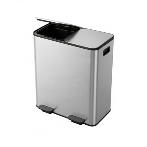 Garvee Trash Can, 2 x 10.6 gal (2 x 40 L) Garbage Can for Kitchen Dual Compartment Recycling Kitchen Step Trash Bin, Stainless Steel Trash and Recycle