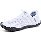 WateLves Barefoot Water Shoes Women Men Beach Breathable Walking Shoes Anti Slip Wide Toe Minimalist Zero Drop Sneakers for Travel Hiking Yoga(White/Grey,38)
