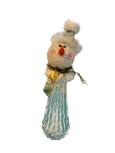 Vintage Glass Snowman Christmas Decoration, Upcycled Sugar Shaker Bottle, Glitter and Feather Accents, Winter Holiday Decor 9