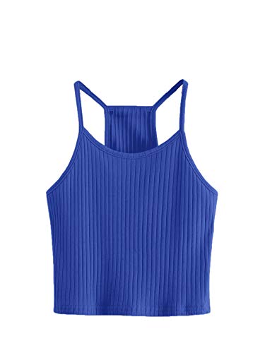 SheIn Women s Summer Basic Sexy Strappy Sleeveless Racerback Crop Top Royal Blue Large