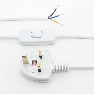 White 3 Core Pre Made Cable with Inline Rocker Switch | 2.5 Metre Total Length | 3A Fused Moulded 3 Pin Plug | UK Approved | Table & Floor Lighting