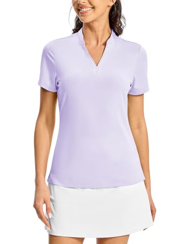 Image of BGOWATU Women's Golf Polo Shirts Short Sleeve Collarless Y-Neck Tennis Tops Quick Dry UPF 50+ Workout Shirt Lightweight