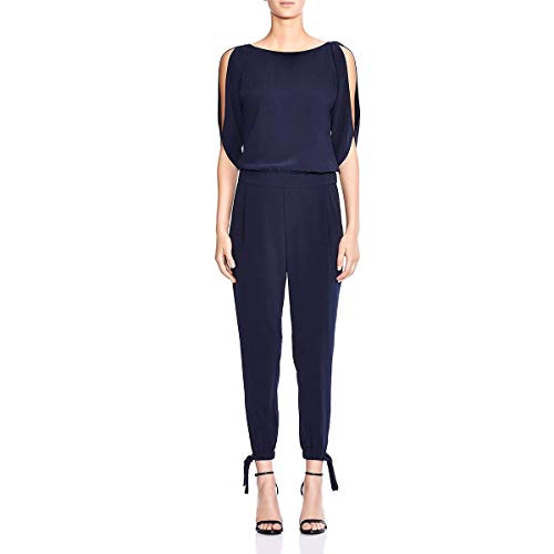 Halston Heritage Womens Crepe Boat Neck Jumpsuit Navy 2