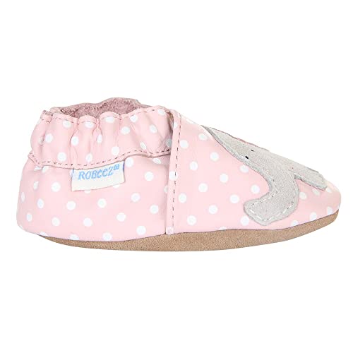 Robeez Baby Girls Little Peanut Shoes Soft Soles Traditional Silhouette Pink And White Poka Dots With Elephant 12-18 Months Infant #TOP3