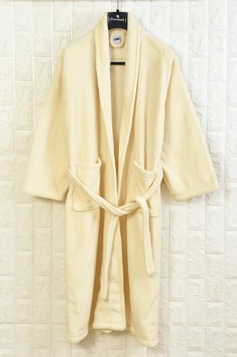 Image of Cotton Bolls Textiles Luxury Plush Microfiber Bath Robe For Men (XL, Cream) Shawl Collar Style Bathrobe With Long Sleeves Super Soft Highly Absorbent Fabric