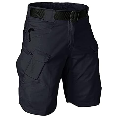 Tactical Cargo Workout Shorts for Men Quick Dry Outdoor Hiking Combat Short Multi Pockets (No Belt), Z01# Black, Large Cover