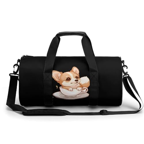 Corgi Corgffee Cute Sports Gym Bag Travel Duffel Workout Bag with Adjustable Strap