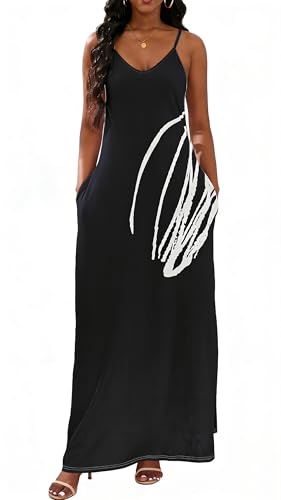 Image of vunahzma Womens Casual Fashion Sleeveless Plus Size Loose Long Sexy Maxi Dress with Pockets