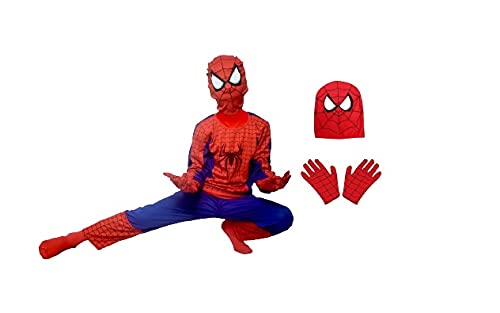 Culture Creation Super Hero Spiderman Fancy Halloween Costumes Dress for Kids Boy Set of 3 (Costume,Gloves,Mask)
