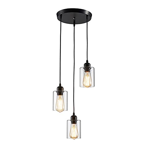Lámparas Colgantes de interiores con 3 luces y vidrio esmerilado transparente para cocina