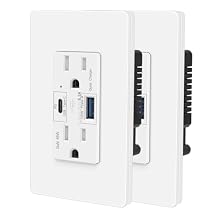 65W USB C PD Outlet, 2 Pack GaN Type-C Wall Plug, Fast Charging Receptacle for Laptop, iPhone 15, MacBook Air, Android, 15A Tamper Resistant Electrical Socket, UL Listed
