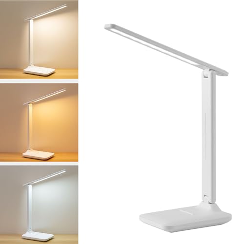Haofy Lámpara de Escritorio LED, Plástico, 3 Modos de Color, Brillo Regulable, Luz de Escritorio que Cuida los Ojos para Oficina en Casa y Estudiantes (Grande)