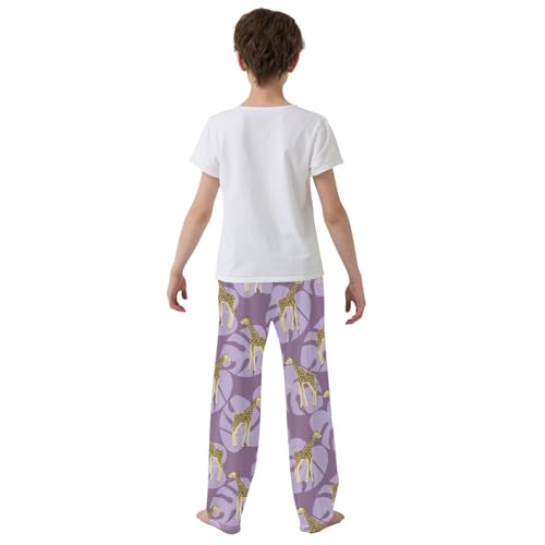 Giraffe Palm Leaf Boys Long Pants Soft Trousers Elastic Waist Kids Lounge Bottoms with Pockets S-XL3