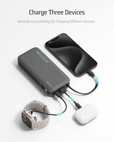 CUKTECH 20000mAh 45W Power Bank w/ Built-In USB-C Cable (Gray) - image 9