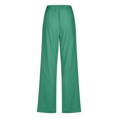 Image of Linen Pants Women High Waisted Drawstring Casual Pant Cotton Linen Straight Leg Lounge Trousers with Side Pockets
