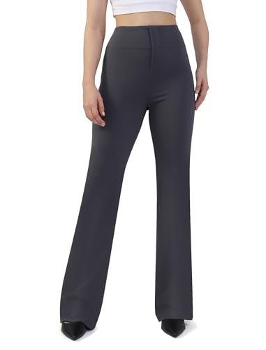Flare Work Slacks for Women Dress Pants Pull On Stretch Work Pants Business Casual Office Trousers with Pockets