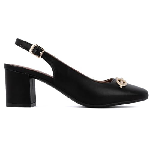Jones New York Women\'s Slingback Sandals | Open Toe Block Heel Shoes | Formal Dress Sandals | Comfortable Evening & Wedding Shoes-Black Smooth Size 10