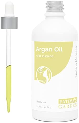 Fatima's Garden Argan Oil with Jasmine 100% Natural For Face, Hair, Body, Nails - Anti-Aging, Moisturizing, Cold-Pressed, Softens - Clear Skin, Strengthens Hair - 3.4 Fl Oz / 100Ml