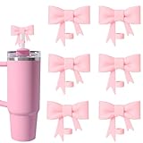 Mocbovni 6 Packs Big Pink Bow 3D Straw Toppers Soft Silicone, Fit 0.4in/10mm Straws, Compatible with Stanley Cup 30&40 Oz, Reusable Straw Covers, Dust-Proof Leak-Proof Protectors Accessories