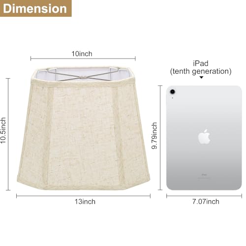 Rectangle Lamp Shades Set of 2, 10.5\" x 10\"x 13\" Medium Cut Corner Beige Lampshades Natural Linen Hand Crafted, Include 2 Pack Lamp Harps, Suitable for E26 Base and Saddle Base, Easy Assembly Required