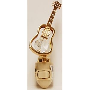 Mascot Night Light Guitar 24k Gold Plated w/Clear Mascot Crystal – Gift, Home Décor, Ideal for Kids Bedroom, Nursery, Bathroom, Hallway nightlight Room Decoration Christmas Gift Thanks Giving