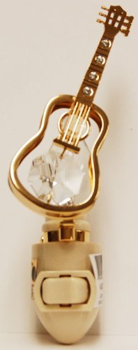 Mascot Night Light Guitar 24k Gold Plated w/Clear Mascot Crystal - Gift, Home Décor, Ideal for Kids Bedroom, Nursery, Bathroom, Hallway nightlight Room Decoration Christmas Gift Thanks Giving