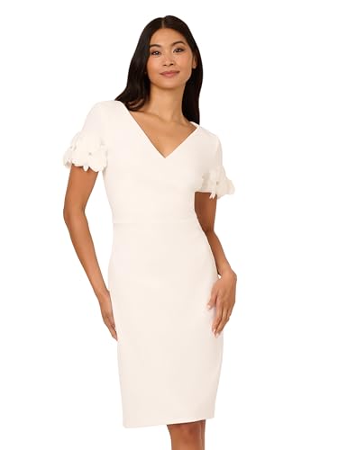 Adrianna Papell Women's Knit Crepe Short Dress, Ivory, 10