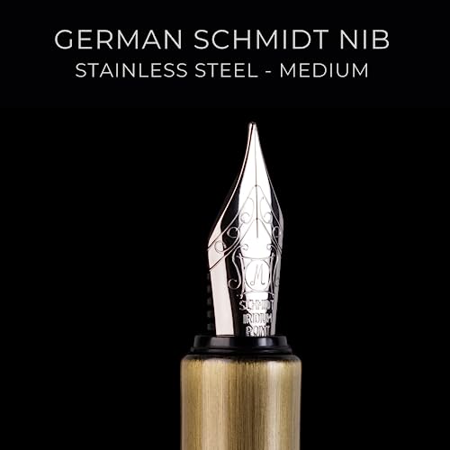 Scriveiner Luxury Edc Fountain Pen (Medium), Stunning Heavy Brass Pocket Pen, Hand Brushed Bronze Finish, Schmidt German Nib Converter, Best Writing Pen Gift Set For Men Women, Nice Fancy Designer Pen #TOP3