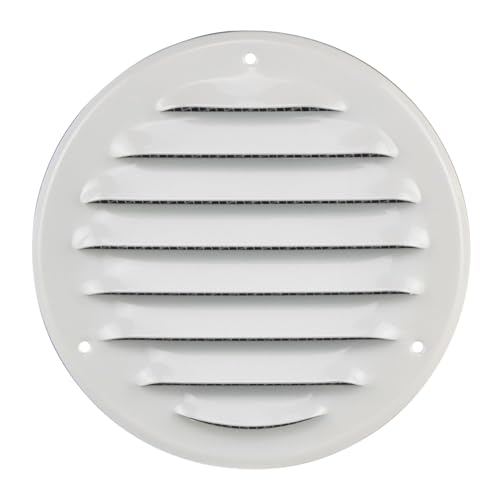 Steinberg14 Rejilla de Ventilación Redonda 100mm - Chapa de Acero - Blanca con Mosquitera - Rejillas de Ventilación - Rejilla de Salida de Aire