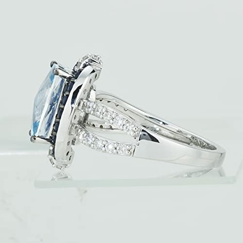 1/3 Carat Diamond, Blue Topaz And Sapphire Halo Engagement Ring For Women In 14K White Gold (G-H, Vs2-Si1, Cttw) Promise Anniversary Ring Size 7 By Levian #TOP3