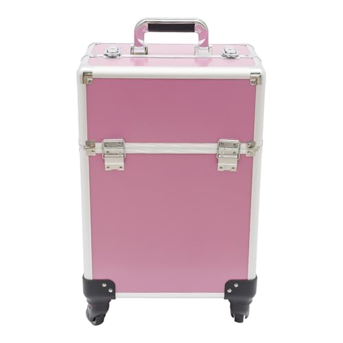 TFIANYNI Maletín de maquillaje con ruedas, 34 x 24 x 47 cm, aluminio, con barra telescópica, ruedas extraíbles, maletín de maquillaje, con ruedas, regalo, Rosa., 24*34*47cm, moderno