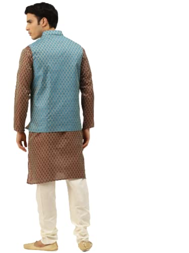 Image of SOJANYA (Since 1958, Men's Silk Blend Grey Kurta Pyjama & Silk Blend Jacket Combo