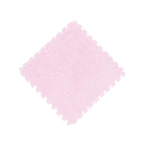 Image of LKXHarleya 16pcs Interlocking Foam Mats, Fluffy Carpet Tiles Plush Area Rug Interlocking Floor Tiles Soft Floor Mats, Pink