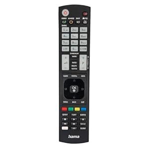 Hama Télécommande Universelle pour téléviseurs LG (Infrarouge, apprenante, Touches Lumineuses, Bouton Intelligent, Fonction Easy Mode, Touches principales ergonomiques, portée de 10 m) Noir