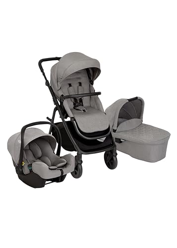 Graco Near2Me Dlx Trio, Poussette, Siège Auto pour Bébé et Nacelle, Poussette Adaptée de L'Âge de la Naissance Jusqu'À Environ 4 Ans (Max 22 Kg), Assise Slide2Me Réglable en Hauteur, Gris, Ash
