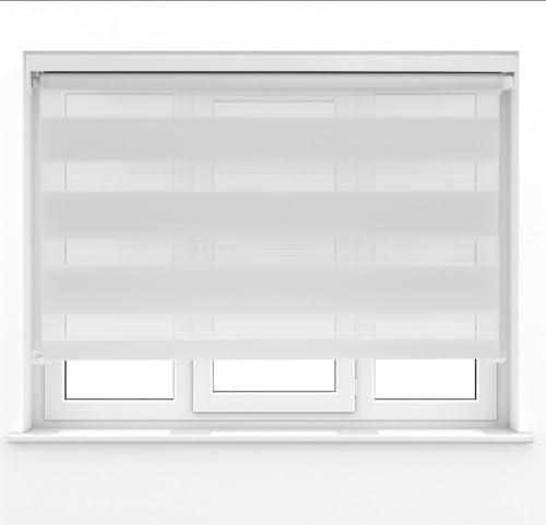 White Day Night Zebra Roller Blind Dual Layer Fabric Aluminium Rail Easy Fit Home Office Bedroom Kids Room Easy Fit 140cm Width