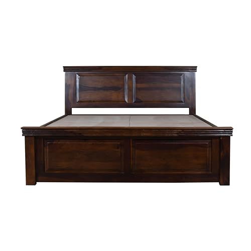 Image of EXCEL HOME EXCEL International Siska Solid Sheesham Wood Queen Size Bed with Buid in Storage | Wooden Double Bed Box Storage for Bedroom | Rosewood, Teak Finish