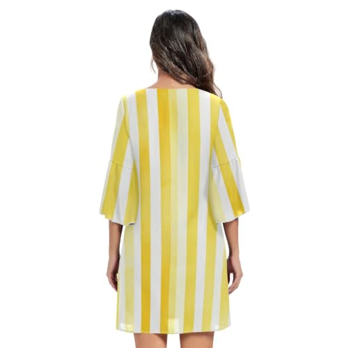 Robe en mousseline de soie haut de gamme à rayures jaunes d'été