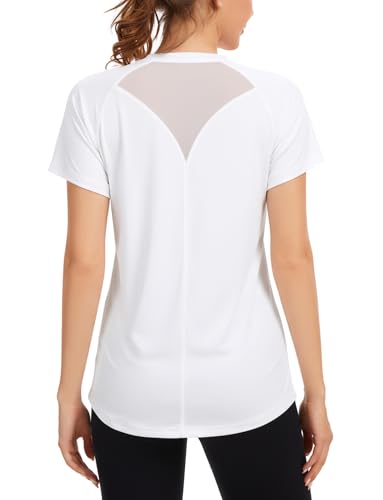 Recopilación de Ropa de Yoga y Pilates para Hombre . 45 Camiseta deportiva de mujer con malla seca rápida transpirable camisetas deportivas de manga corta running fitness pilates yoga camiseta camiseta, blanco, XXL