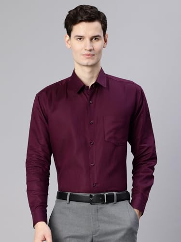 Image of Majestic Man Men's Solid Cotton Blend Textured Wrinkle-Resistant Slim Fit Easy Iron Formal Shirt
