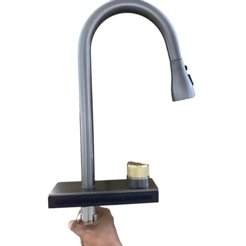 NOKTAI Grifo Monomando de Cocina de Acero Inoxidable, Grifo Cascada, Fregadero de un Seno, Lavabo para Verduras, Grifo con Salida de Lluvia (Lluvia Simple)